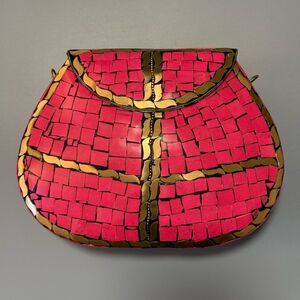 ~$145 MSRP - Ramla PORTE-MOI SHAPED Bag - Bright Hot Pink & Gold-Colored Brass